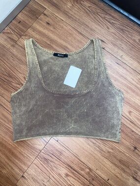 Olive acid wash Tank Crop Top